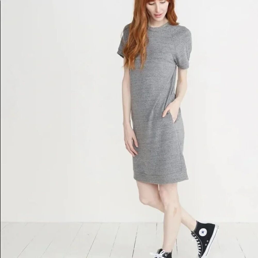 MARINE LAYER Heather Grey Crew Neck Pocket Short Sleeve Shirt Dress Size Small